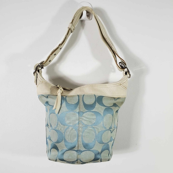 Coach Signature C blue canvas leather shoulder bag with bucket trim - Picture 3 of 15